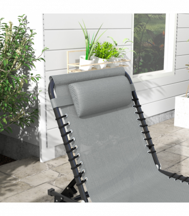 Outsunny Folding Beach Chair Chaise Lounge 4 Adjustable Positions, Light Grey