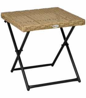 Outsunny Folding Square Rattan Coffee Table, Steel Frame Bistro Garden Natural