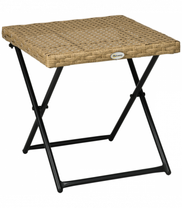 Outsunny Folding Square Rattan Coffee Table, Steel Frame Bistro Garden Natural
