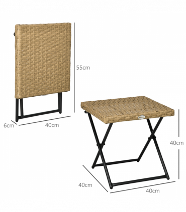 Outsunny Folding Square Rattan Coffee Table, Steel Frame Bistro Garden Natural