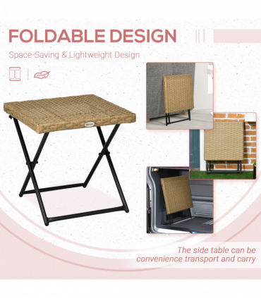 Outsunny Folding Square Rattan Coffee Table, Steel Frame Bistro Garden Natural