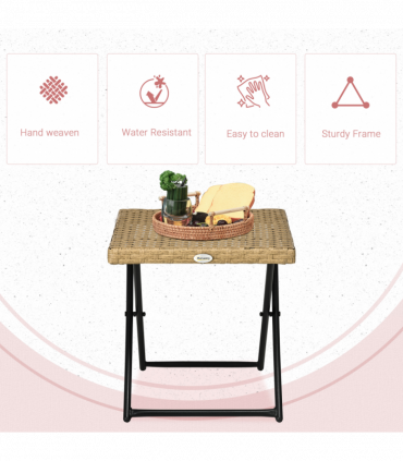 Outsunny Folding Square Rattan Coffee Table, Steel Frame Bistro Garden Natural