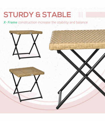 Outsunny Folding Square Rattan Coffee Table, Steel Frame Bistro Garden Natural