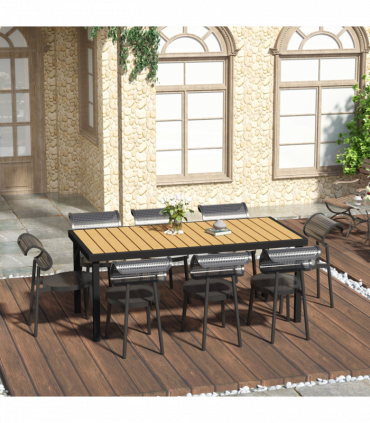 Outsunny Garden Dining Table for 8, Aluminium Frame for Patio, Natural