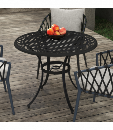 Outsunny Garden Table with Parasol Hole for 2-4, Cast Aluminium Frame - Black