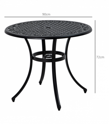 Outsunny Garden Table with Parasol Hole for 2-4, Cast Aluminium Frame - Black