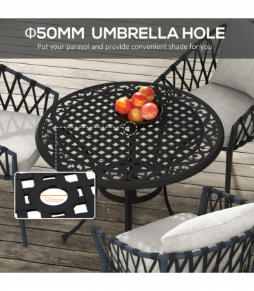 Outsunny Garden Table with Parasol Hole for 2-4, Cast Aluminium Frame - Black
