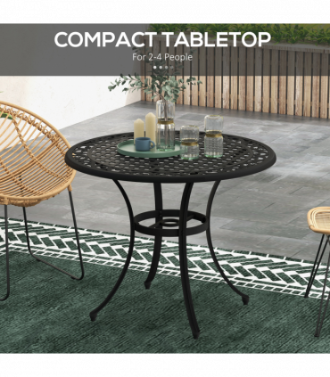 Outsunny Garden Table with Parasol Hole for 2-4, Cast Aluminium Frame - Black