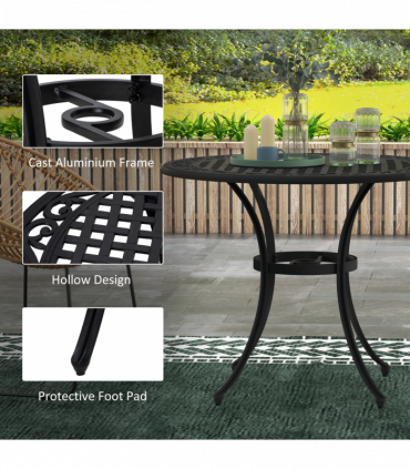 Outsunny Garden Table with Parasol Hole for 2-4, Cast Aluminium Frame - Black