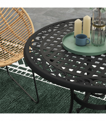 Outsunny Garden Table with Parasol Hole for 2-4, Cast Aluminium Frame - Black