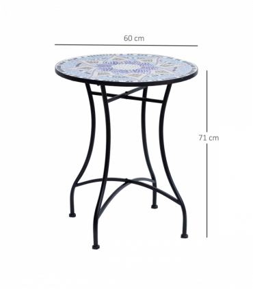 Outsunny Garden Table, Mosaic Round Patio Side Table with 60cm Ceramic Top