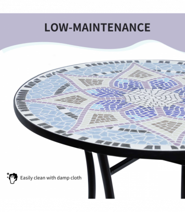 Outsunny Garden Table, Mosaic Round Patio Side Table with 60cm Ceramic Top