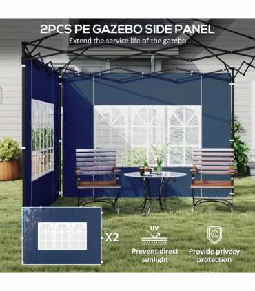 Outsunny Gazebo Side Panels for 3x3(m) or 3x6m Gazebo Canopy, 2 Pack, Blue