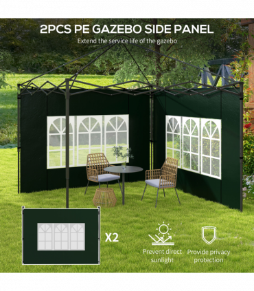 Outsunny Gazebo Side Panels for 3x3(m) or 3x6m Gazebo Canopy, 2 Pack, Green
