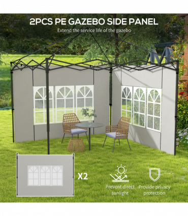 Outsunny Gazebo Side Panels for 3x3(m) or 3x6m Gazebo Canopy, 2 Pack, White