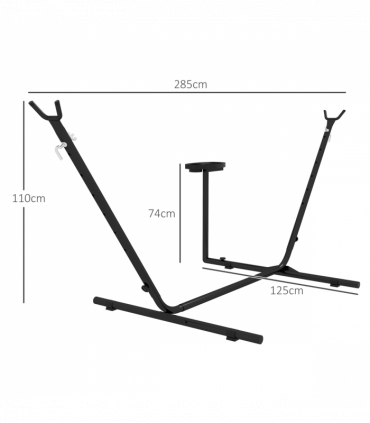 Outsunny Hammock Stand with Side Tray, Steel Frame Hammock Stand, Black