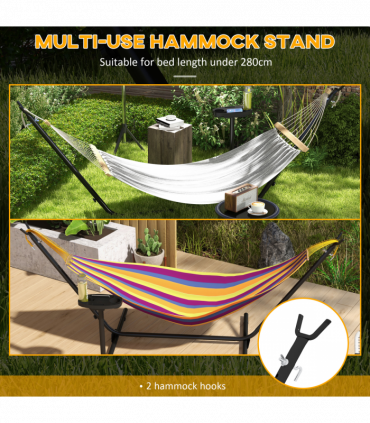 Outsunny Hammock Stand with Side Tray, Steel Frame Hammock Stand, Black