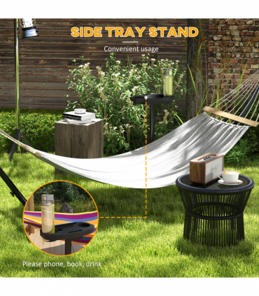 Outsunny Hammock Stand with Side Tray, Steel Frame Hammock Stand, Black