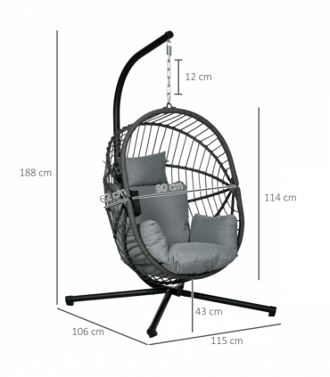 Outsunny Hanging Swing Chair w/ Thick Cushion, Patio Hanging Chair, Grey