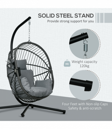 Outsunny Hanging Swing Chair w/ Thick Cushion, Patio Hanging Chair, Grey