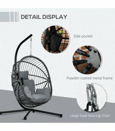 Outsunny Hanging Swing Chair w/ Thick Cushion, Patio Hanging Chair, Grey
