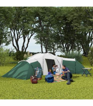 Outsunny Large Camping Tent with 3 Bedroom, Living Area and Porch for 6-9 Man