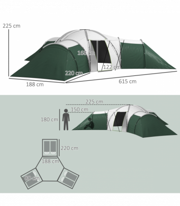 Outsunny Large Camping Tent with 3 Bedroom, Living Area and Porch for 6-9 Man