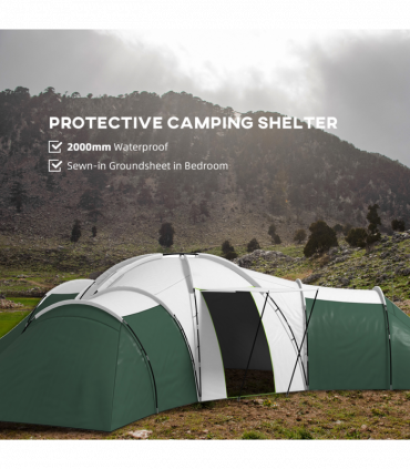 Outsunny Large Camping Tent with 3 Bedroom, Living Area and Porch for 6-9 Man