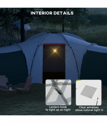 Outsunny Large Camping Tent with 3 Bedroom, Living Area and Porch for 6-9 Man
