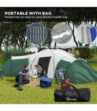 Outsunny Large Camping Tent with 3 Bedroom, Living Area and Porch for 6-9 Man