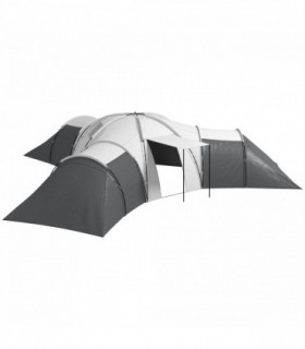Outsunny Large Tunnel Tent with 3 Bedroom, Living Area and Porch, Grey