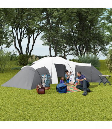 Outsunny Large Tunnel Tent with 3 Bedroom, Living Area and Porch, Grey