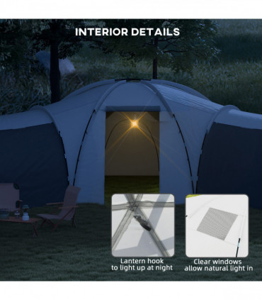 Outsunny Large Tunnel Tent with 3 Bedroom, Living Area and Porch, Grey