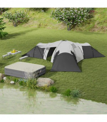 Outsunny Large Tunnel Tent with 3 Bedroom, Living Area and Porch, Grey