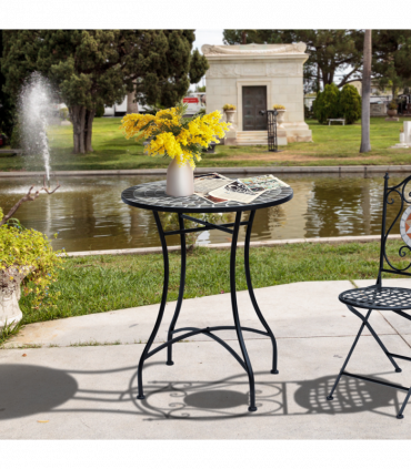 Outsunny Mosaic Side Table Bistro Coffee Table for Garden Patio Balcony Grey