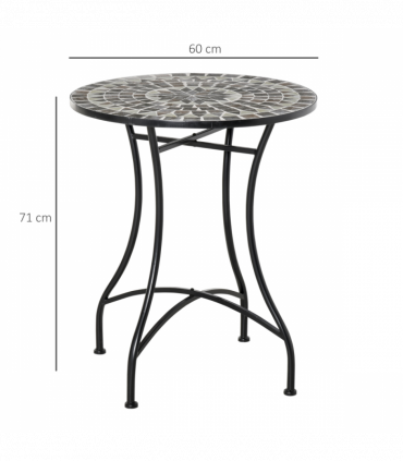 Outsunny Mosaic Side Table Bistro Coffee Table for Garden Patio Balcony Grey