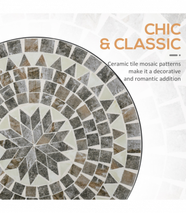 Outsunny Mosaic Side Table Bistro Coffee Table for Garden Patio Balcony Grey