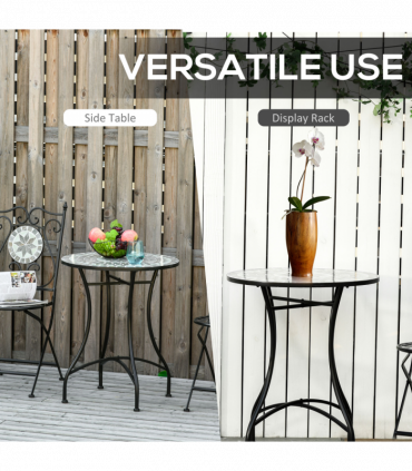 Outsunny Mosaic Side Table Bistro Coffee Table for Garden Patio Balcony Grey