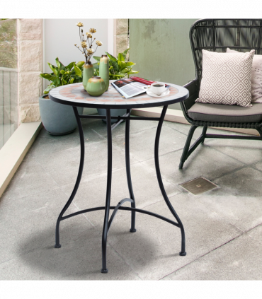 Outsunny Mosaic Table, ?60x71H cm-Black/Orange/White