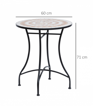 Outsunny Mosaic Table, ?60x71H cm-Black/Orange/White