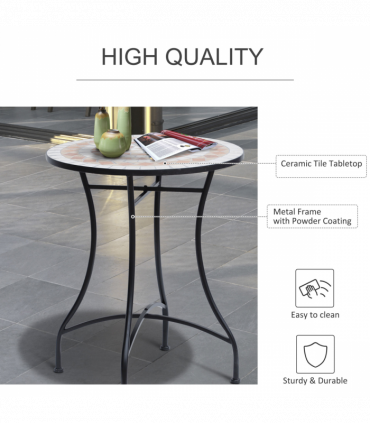 Outsunny Mosaic Table, ?60x71H cm-Black/Orange/White