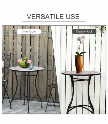 Outsunny Mosaic Table, ?60x71H cm-Black/Orange/White