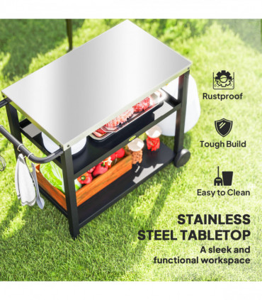 Outsunny Outdoor BBQ Table with 2-Tier Shelf, Outdoor Kitchen, Charcoal Grey