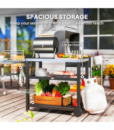 Outsunny Outdoor BBQ Table with 2-Tier Shelf, Outdoor Kitchen, Charcoal Grey