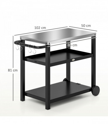 Outsunny Outdoor BBQ Table with 2-Tier Shelf, Outdoor Kitchen, Charcoal Grey