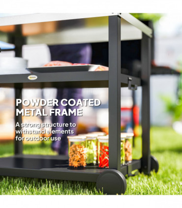 Outsunny Outdoor BBQ Table with 2-Tier Shelf, Outdoor Kitchen, Charcoal Grey