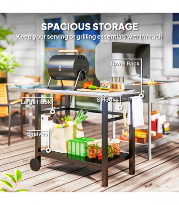 Outsunny Outdoor BBQ Table with Shelf, Outdoor Kitchen, Charcoal Grey