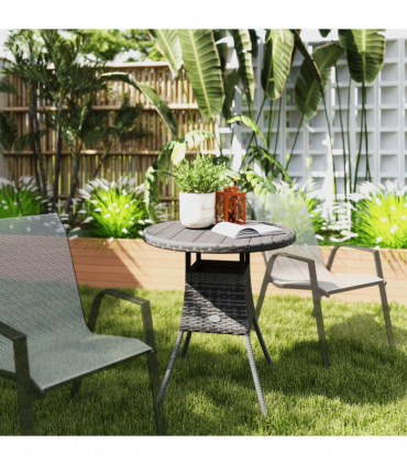 Outsunny Outdoor PE Rattan Dining Table w/ Wood-plastic Composite Top, Grey