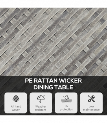 Outsunny Outdoor PE Rattan Dining Table w/ Wood-plastic Composite Top, Grey