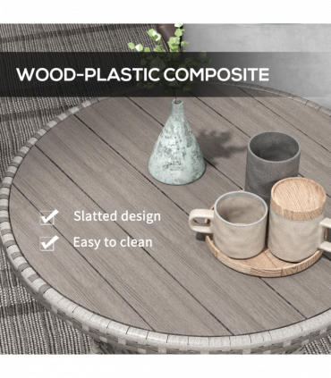 Outsunny Outdoor PE Rattan Dining Table w/ Wood-plastic Composite Top, Grey